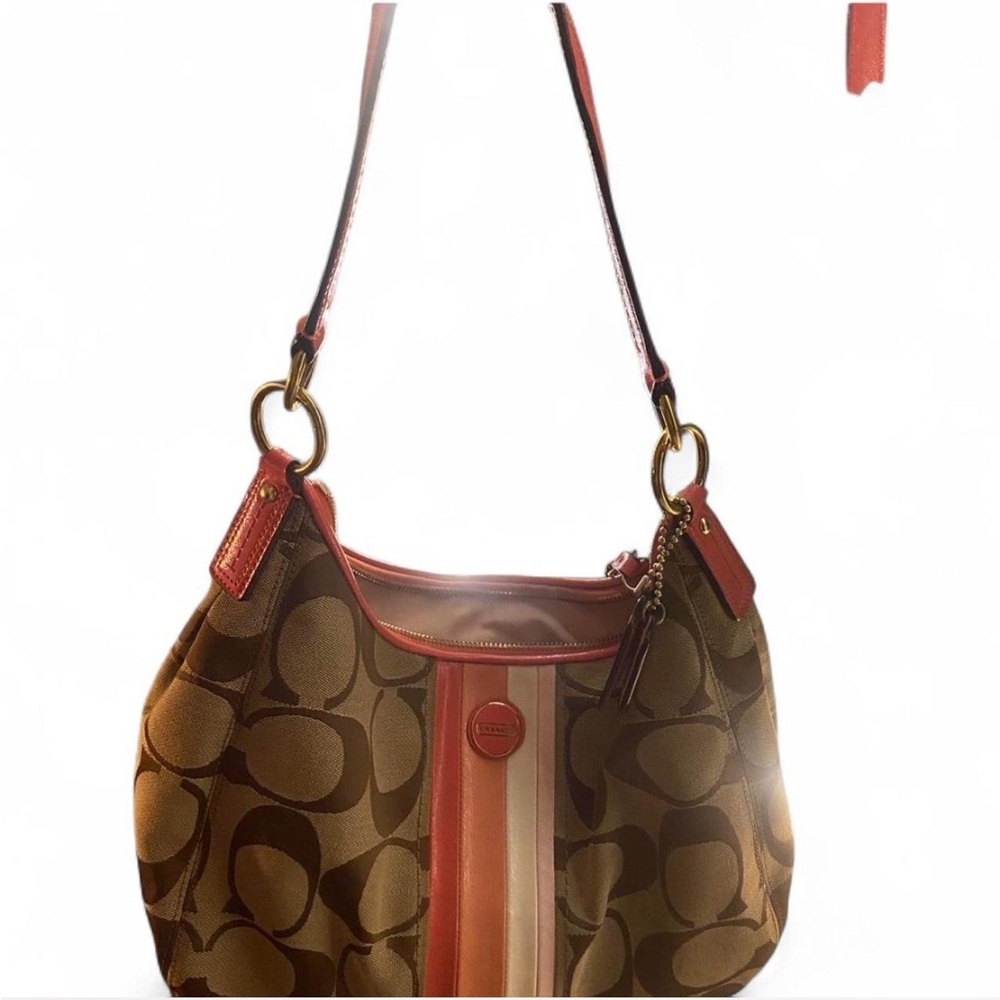 Coach Brown and Pink Signature Shoulder Bag